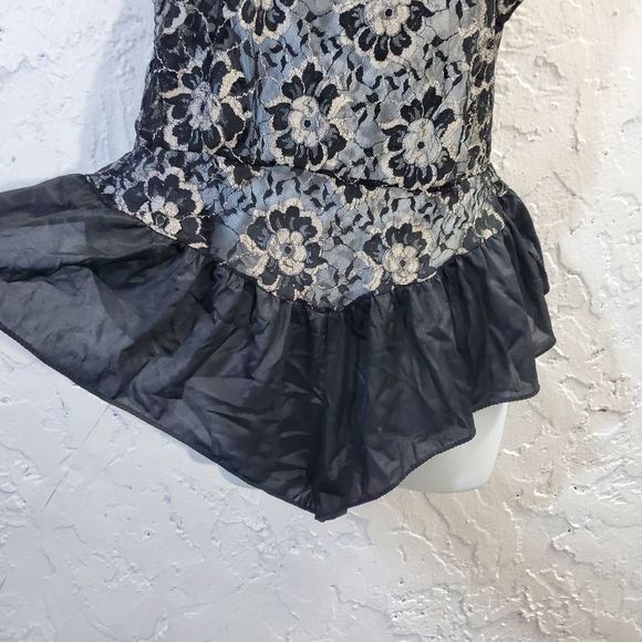 Vintage silky one piece sexy lace black  slip wear size medium - Picture 5 of 10
